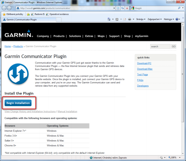 garmin communicator plugin internet explorer 11