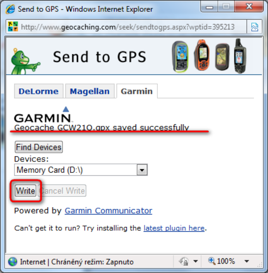 Send to Garmin GPS